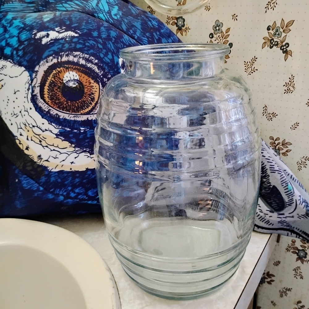 Vintage Clear Glass Barrel Pickle Jar